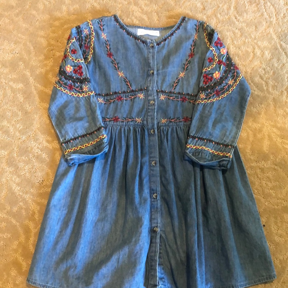 Zara Girls denim embroidery dress size 9